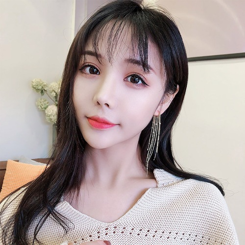 Japanese Korean geometric ear line temperament simple love ear buckle earrings long tassel 14K gold earrings wholesale