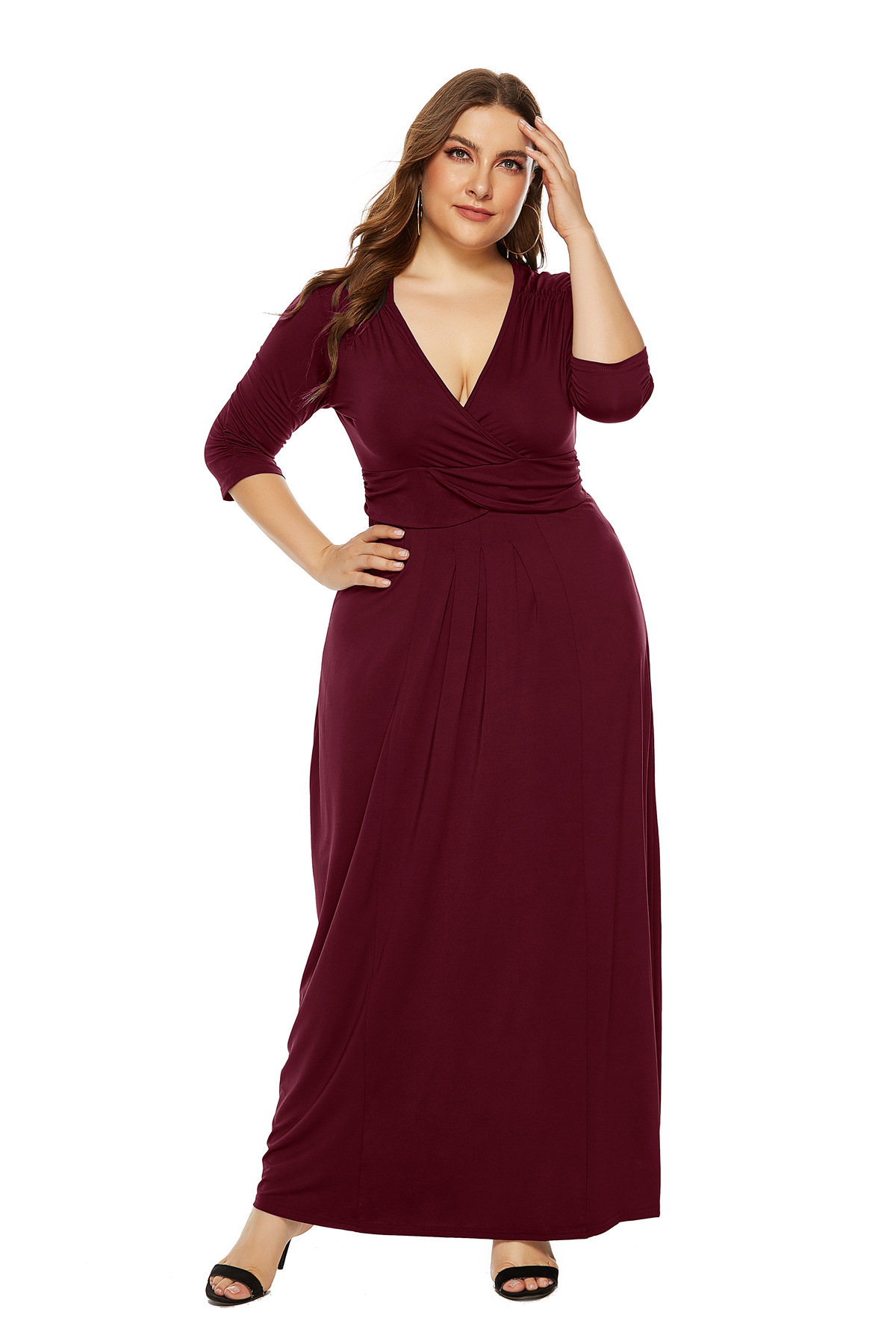 Plus Size Womens Dress Elegant Deep V Neck Flowy A Line High Elasticity Perfect for Formal Events Wholesale