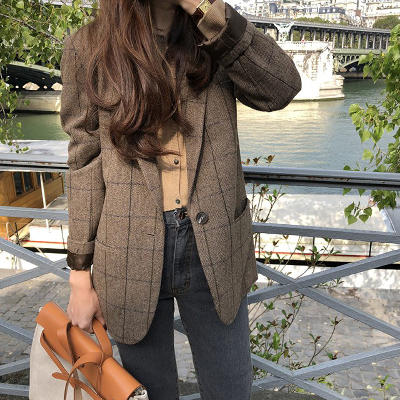 Saco Blazer para Mujer de Fibra de Poliéster Corte Entallado Manga Larga para Oficina y Negocios