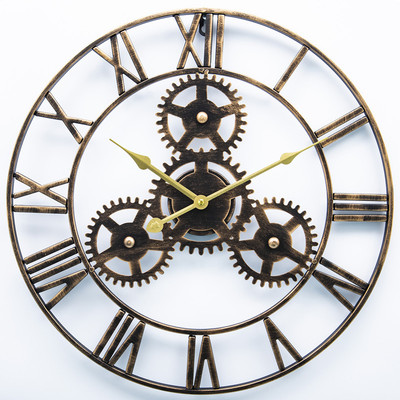 欧式复古金属铁艺罗马齿轮挂钟客厅壁挂简约时钟亚马逊