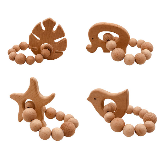 Food grade beech animal teething pacifier chain, baby soothing molar stick, baby bite comfort bracelet