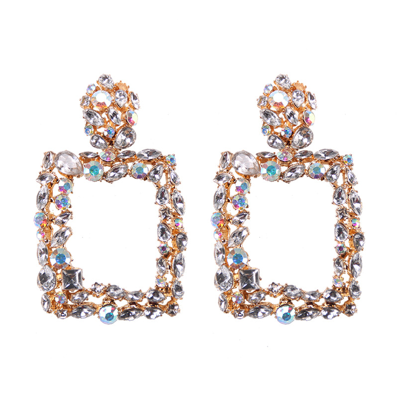 Za Même Style Alliage Diamant Carré Boucles D'oreilles De Luxe Strass Gouttes Pour Les Oreilles Ornement Accessoires Européen Et Américain Chaud display picture 6