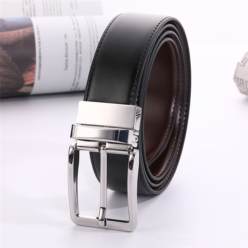 Men's genuine leather belt, rotating pin...