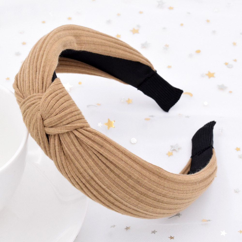 Wide-sided Knitted Striped Cross-knotted Headband Korean Fabric Simple Headband Wholesale display picture 3