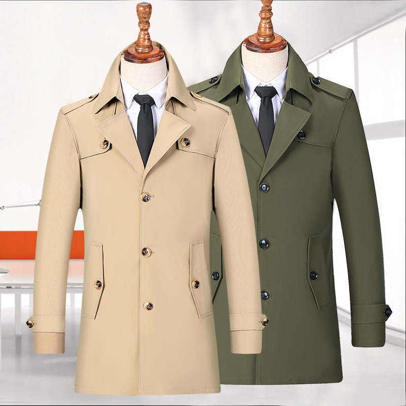 秋季新品中长款风衣男式青年男士休闲外套中国风开衫商务正装翻领