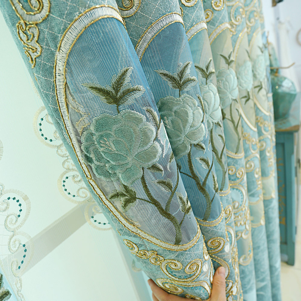 窗帘布料厂家直销 窗帘布批发雪尼尔欧式绣花客厅窗帘成品 窗纱|ms