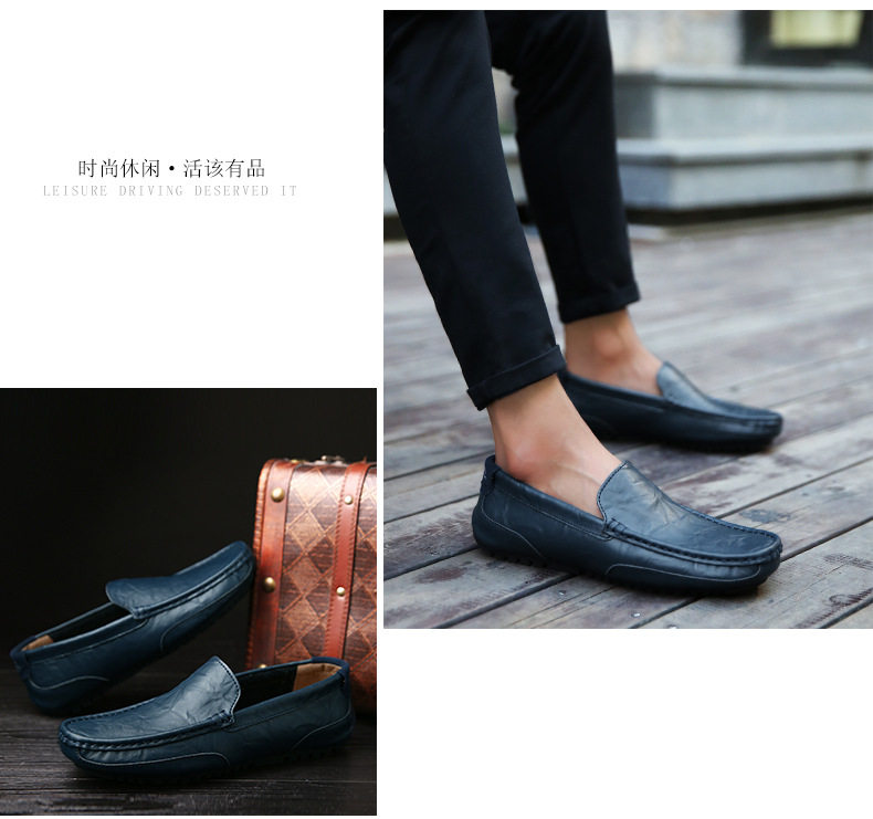 Giày lười nam da bò thật kiểu lái xe mũi tròn đế bệt, thoáng khí quanh năm — màu xanh lam, màu đen, xanh lam lót nhung, Màu nâu chi tiết 23