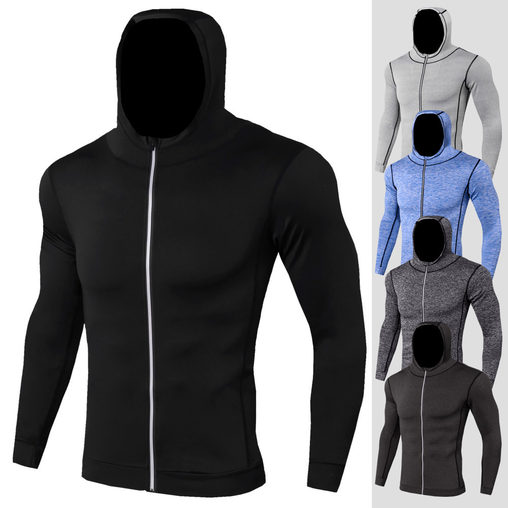 Herrkläder Fitness Löpträning Långärmad dragkedja casual hoodie Snabbtorkande sport casual kappa Herr sport kappa_voghion.com