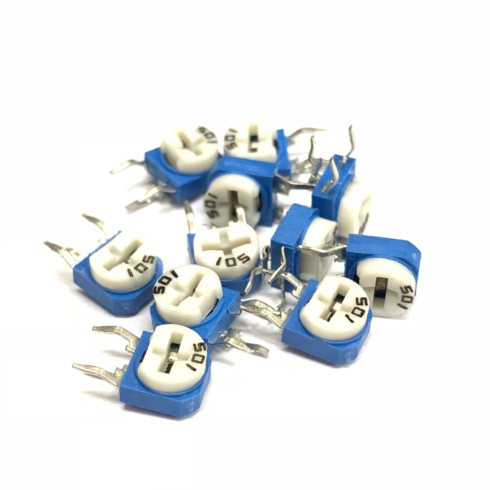 蓝白立式可调电阻WH06-1/RM063 阻值500R/501 兰白立式可调电位器