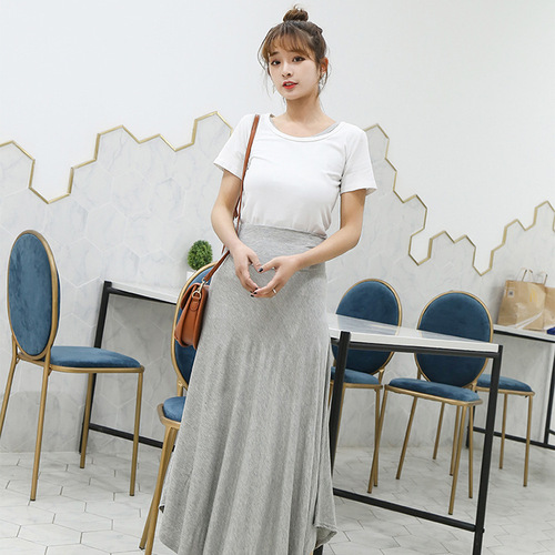 Spring Korean Women's High-Waisted Skirt Solid Color Elegant Slimming Lady High-Waisted Irregular Half Body Skirt