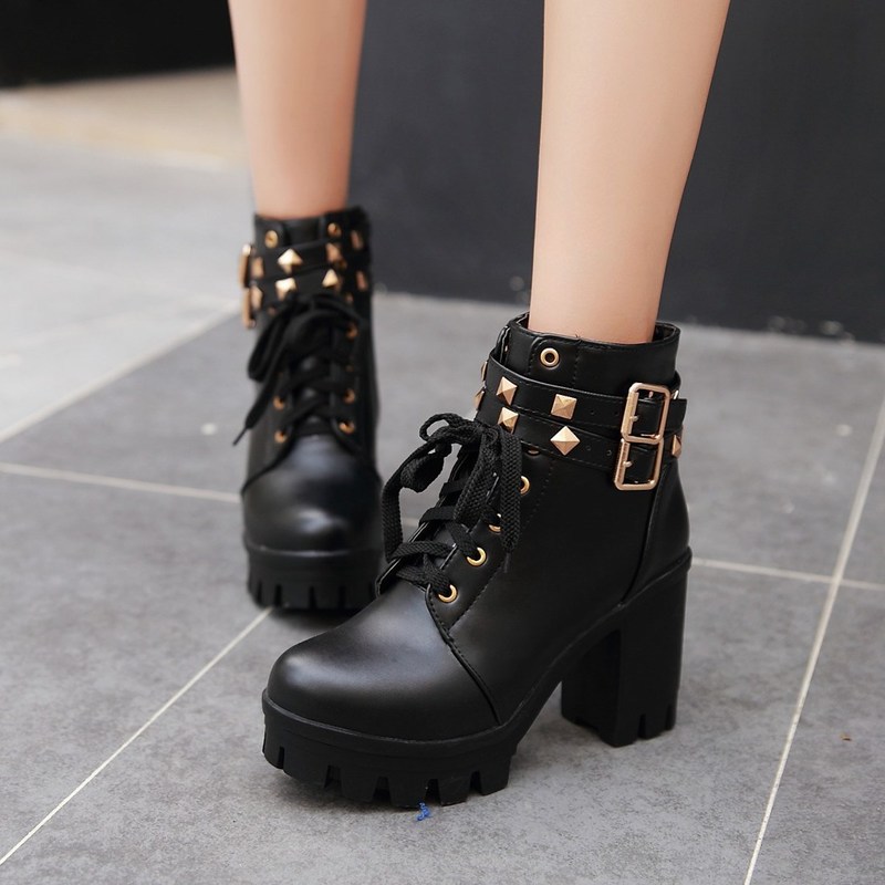 Foot Flange Single Boots Women's Shoes Spring And Autumn Fashion Martin Boots Women's High Heels Thick With White Ankle Boots