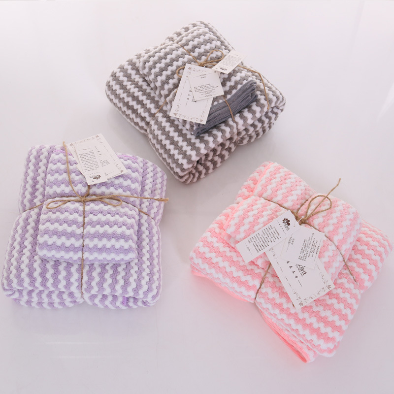 Ou Mashi Coral Fleece Pineapple Pie Bath Towel Set Water Absorbent Japanese Adult Household Gift Set Towel