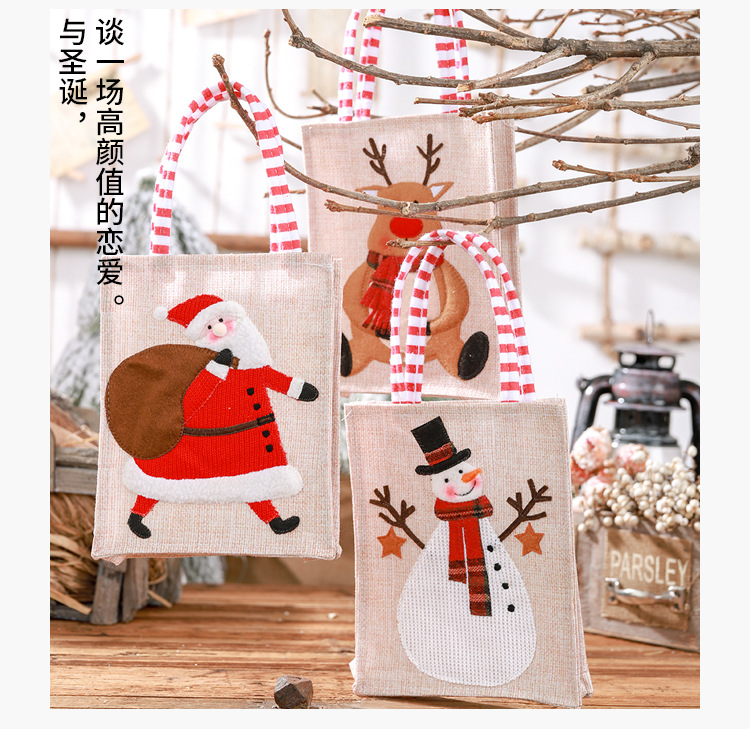 New Christmas Decoration Supplies Burlap Three-dimensional Embroidery Tote Bag Children Gift Bag Candy Bag Storage Bag display picture 4