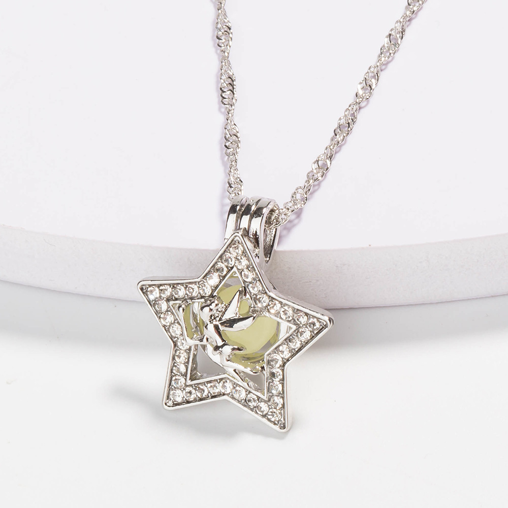 Fashion New Jewelry Five-pointed Star Angel Diamond Pendant Luminous Alloy Necklace display picture 2