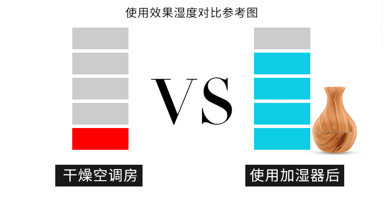 家用木纹花瓶香薰加湿器花瓶空气加湿器超声静音七彩加湿器详情3