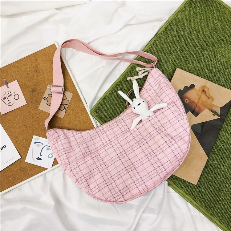 Fashion Small Fresh Plaid Canvas Shoulder Soft Cute Girl Student Messenger Bag display picture 22