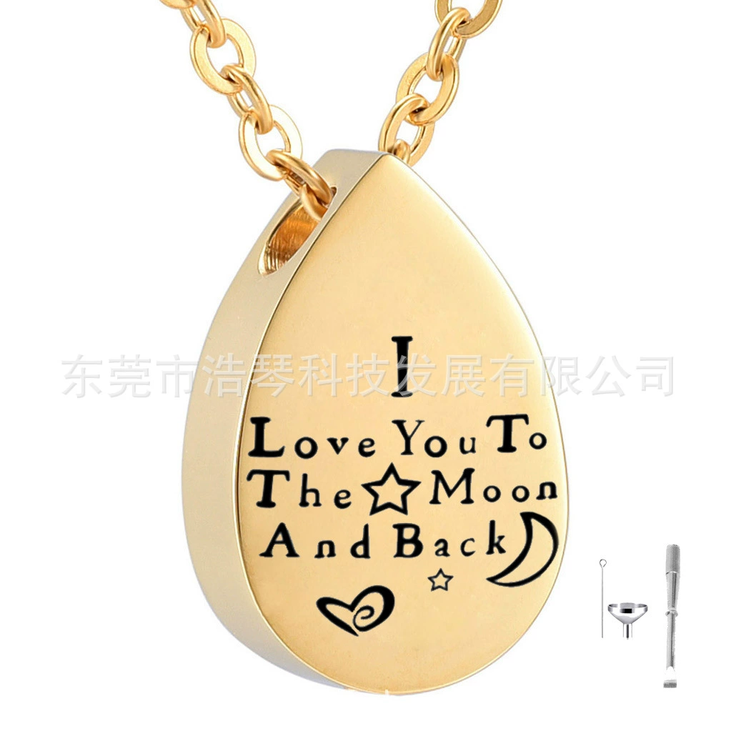 Европейское и американское новое ожерелье из пепла для домашних животных, титановая сталь, Золотая капля с гравировкой, шкатулка для пепла, подвеска, аксессуары для флаконов духов