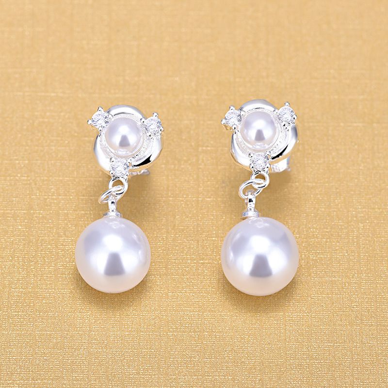 韩版双珍珠镶钻宝石精品耳钉饰品花朵珍珠搭钻石时尚礼品简约大方