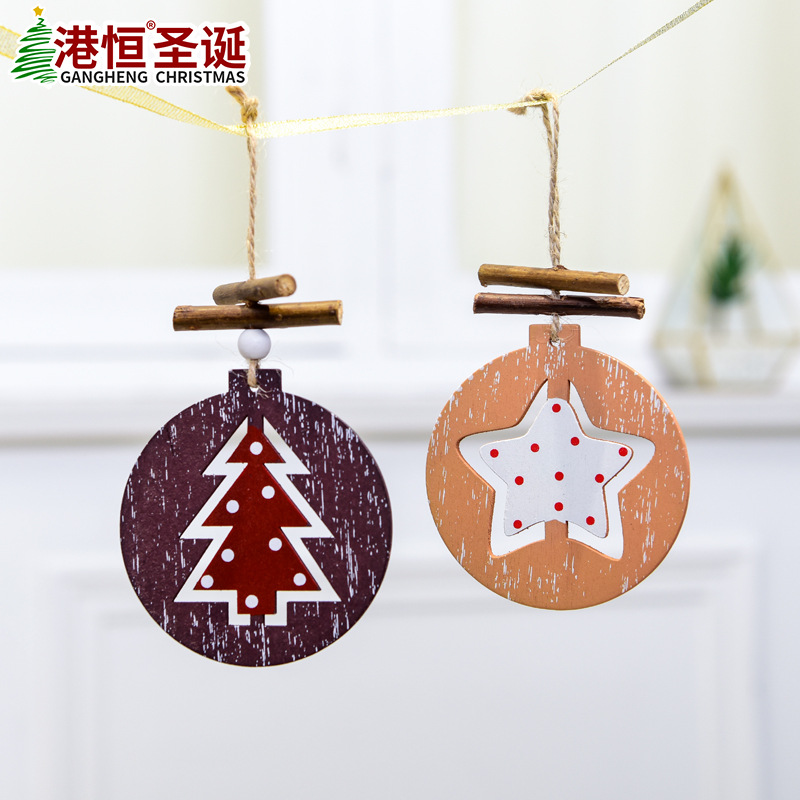 Creativo hueco madera ELK estrella de cinco puntas árbol de Navidad colgante vacaciones escena diseño decoraciones de Navidad colgante