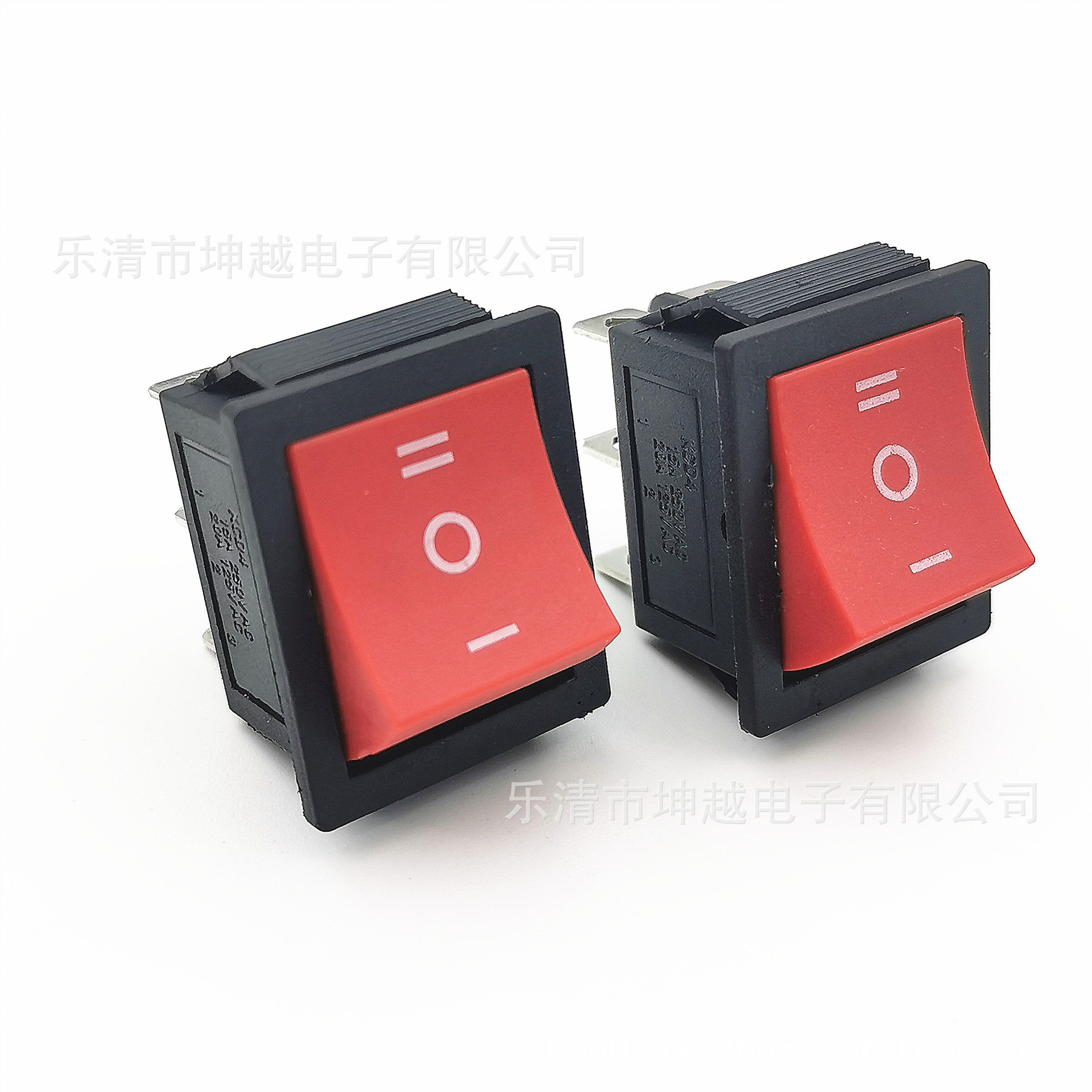 船型开关kcd4六脚黑身红盖三挡12v/24v 22*28翘板开关系列
