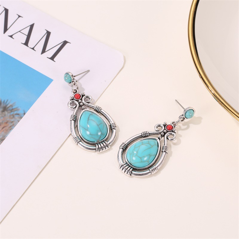 Earrings Female Dripping Geometric Turquoise Earrings Temperament Gemstone Earrings display picture 2