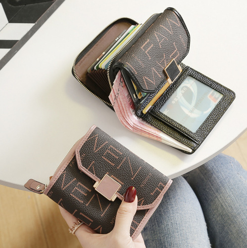 2024 New Fashion Korean Style Small Wallet Women's Short Genuine Leather Women's Cowhide Multi-Card Slot Card Holder Wallet Coin Purse