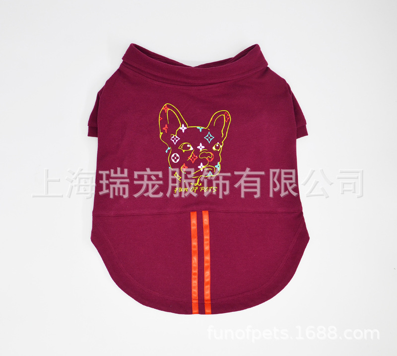 法斗狗头印花带领T恤|ms