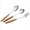 Creative stainless steel handle tableware spoon fork 410#series wooden handle western cable wholesale