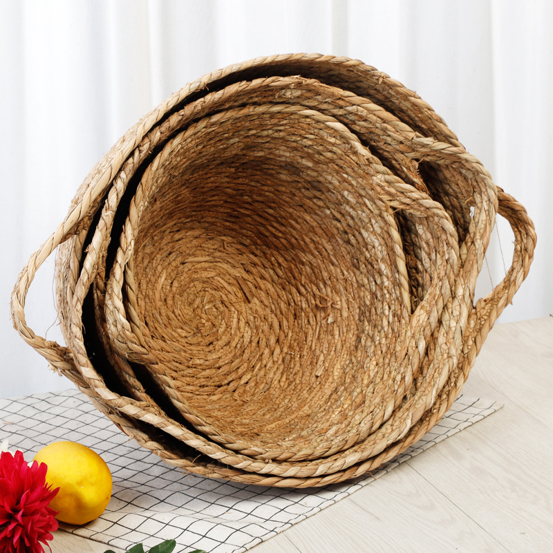 Cesta de almacenamiento portátil tejida de Sauce de hierba de estilo japonés creativo ropa redonda juguete merienda cesta de almacenamiento accesorios de tiro