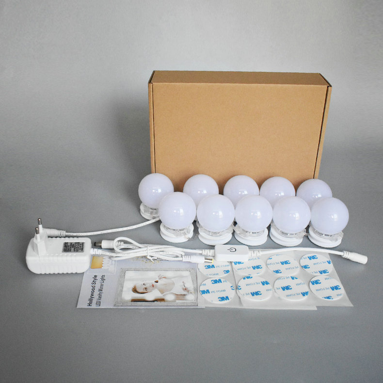 亞馬遜爆款好萊塢風格LED化妝鏡帶可調光燈泡套裝10個燈更衣室燈