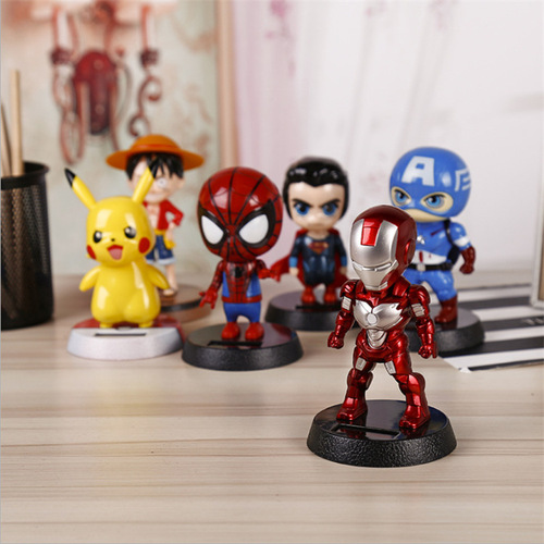 Iron Man Captain America Car Ornaments Solar Energy Creative Car Accessories Cute Bobblehead Doll