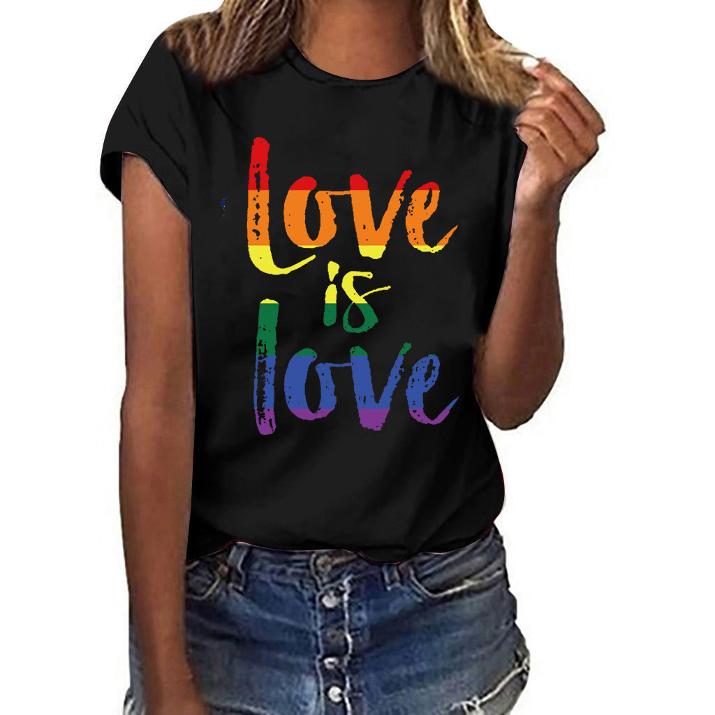 Love is Love Rainbow Color Letter Print Women's Cotton Short-Sleeved Summer T-Shirt