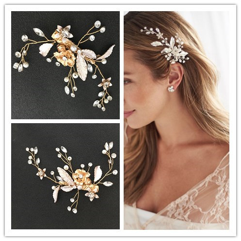 Mode Blume Blatt Geformte Eingelegte Perle Strass-legierung Haarspange display picture 5