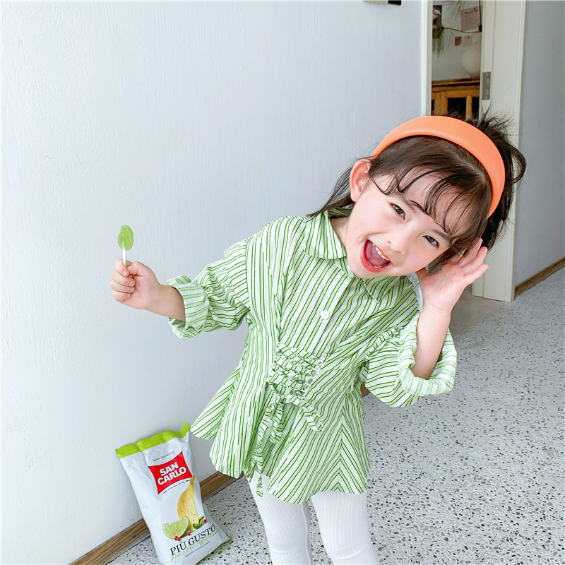 2020 children new pattern Korean Edition spring clothes girl stripe shirt Children Bandage Strip Long sleeve Dress