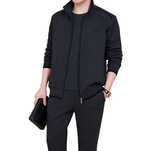Men's Middle-Aged Exercise Set Father's Spring and Autumn Casual Outfit Three-Piece Set Men's Running Top Large Size Sweatshirt