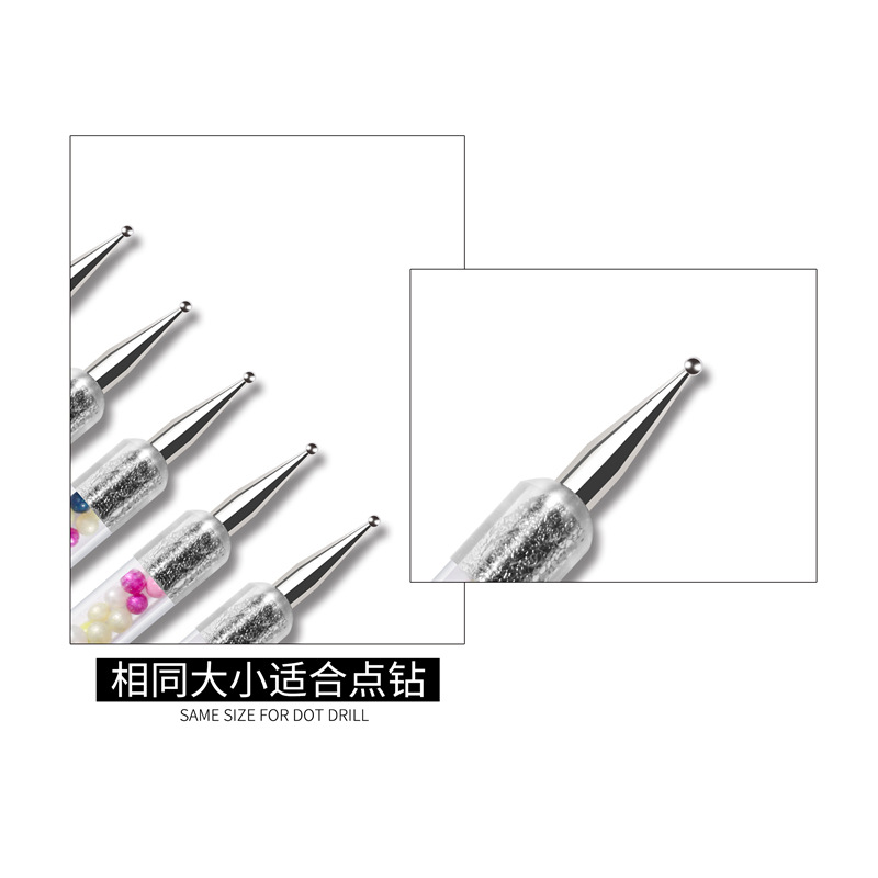 Pluma de taladro de uñas transfronterizo pluma de perlas de colores 5 piezas pluma de taladro de doble cabeza ventas directas de fábrica