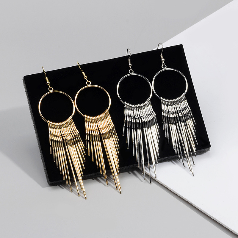 Metal Material Geometric Pattern Women'S Gender Korean Long Metal Tassel Geometric Metal Earrings Wholesale