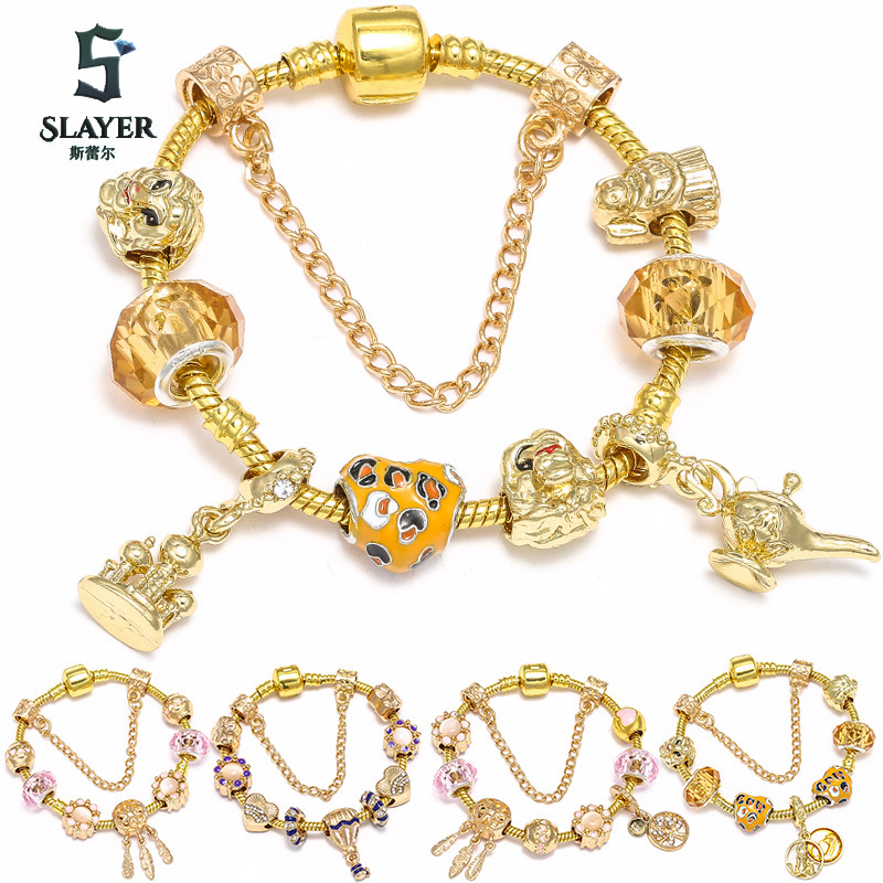 New golden charm ladies bracelet DIY exquisite beads pendant golden bracelet bracelet jewelry wholesale supply