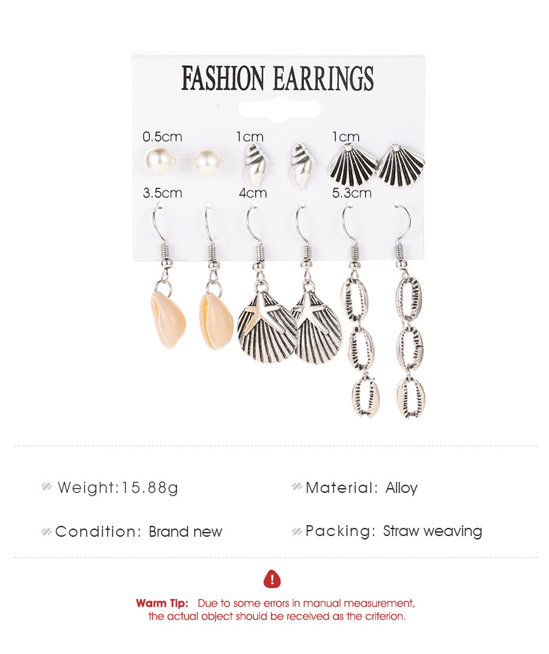 Earrings Summer Ocean Wind Shell Set Earrings 6 Pairs Pearl Conch Stud Earrings display picture 1