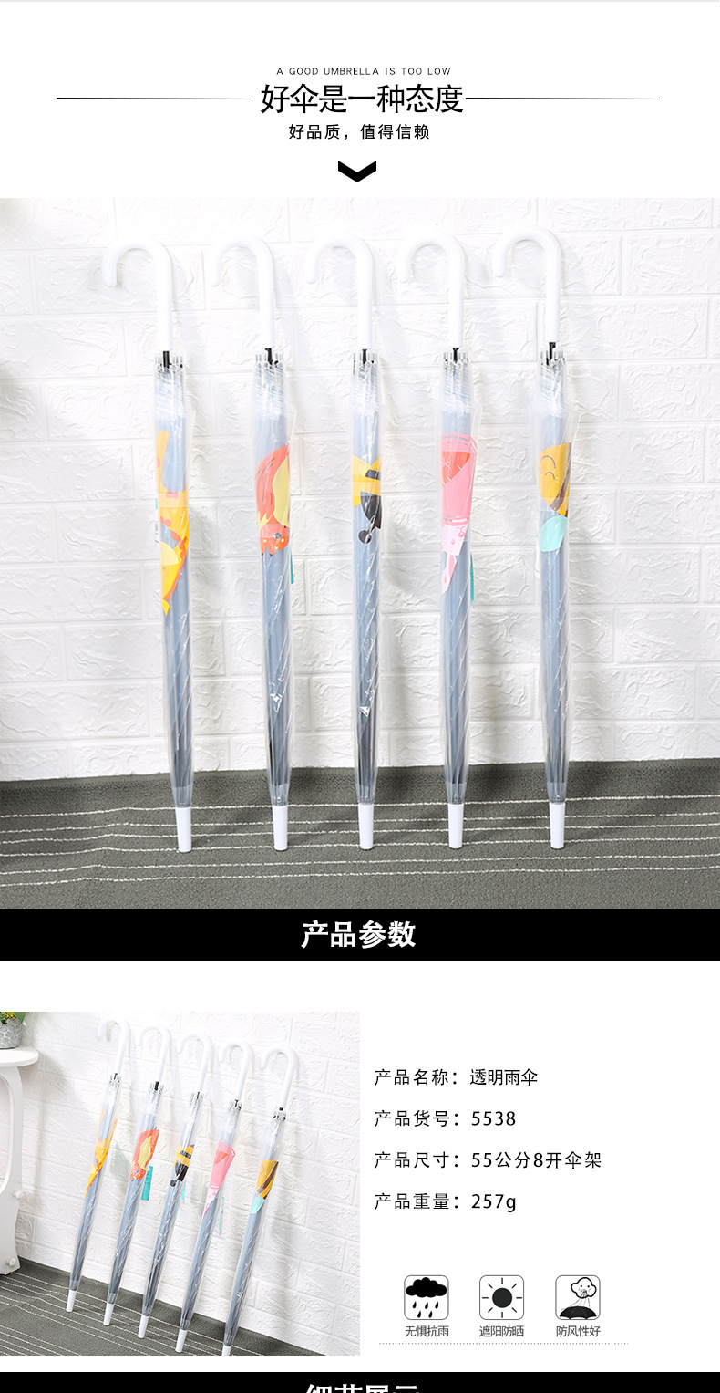 厂家批发印花透明雨伞广告伞直杆自动雨伞长柄伞雨伞定制logo详情图1