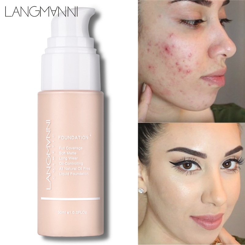 Langmanni Cross-border Makeup Matte Oil Control Concealer Liquid Foundation Natural Concealer Brightens Skin Tone Waterproof