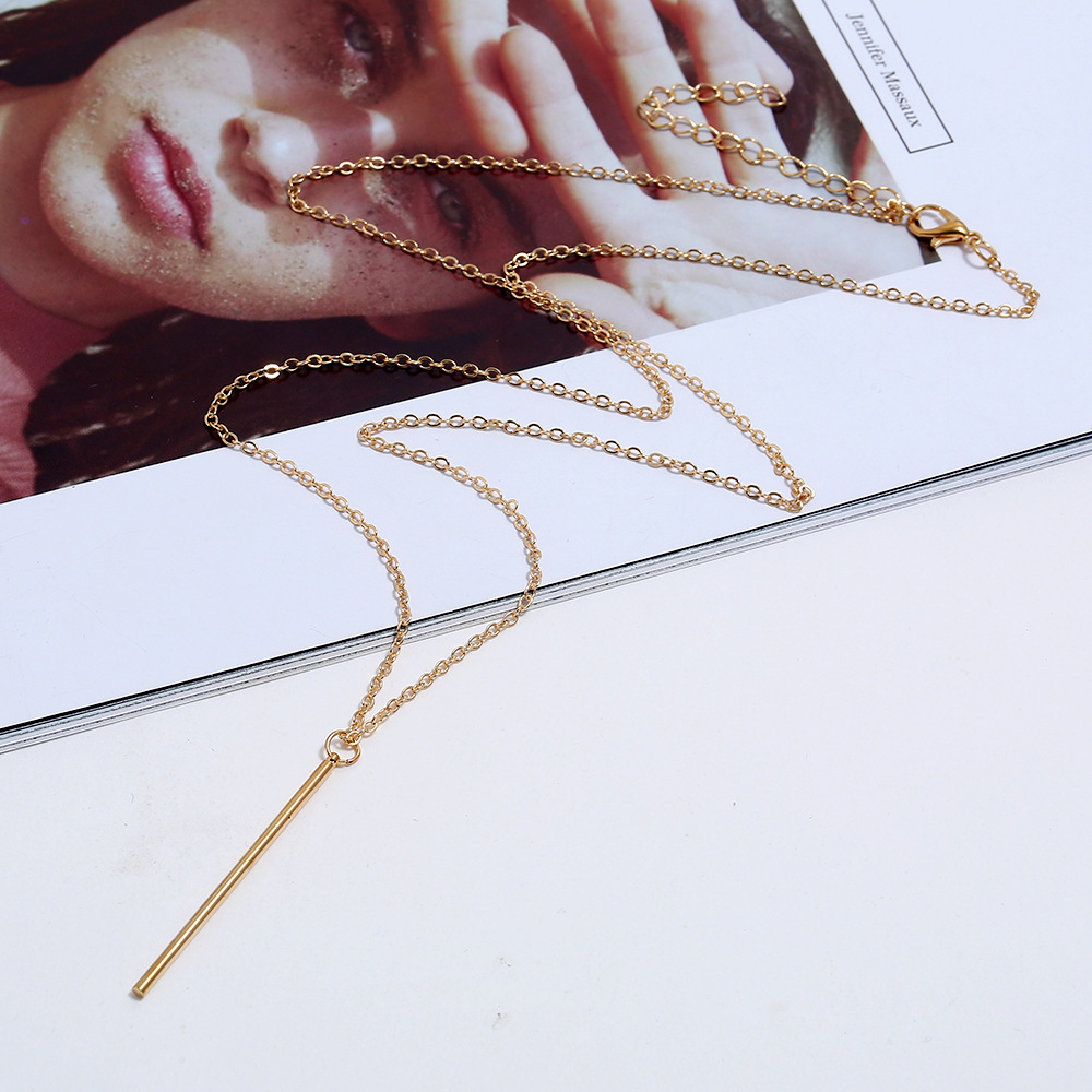 fashion metal geometric Y-shaped pendant long necklace