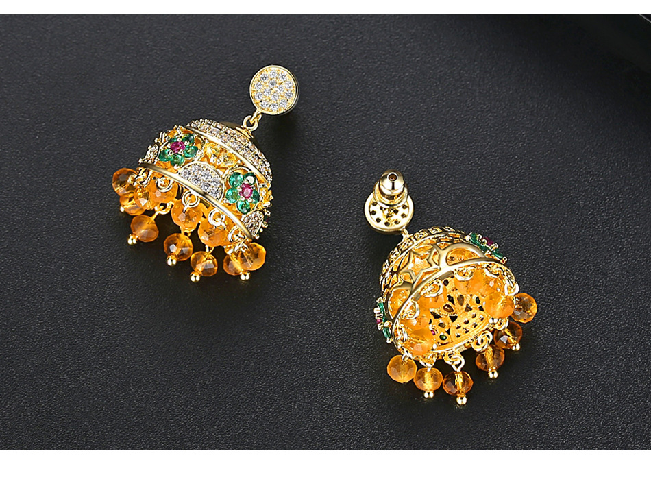 Jinseling Cage Boucles D'oreilles Européen Et Américain Couleur Croix-frontière Vent Carillons Dame Tempérament Or Gland Cuivre Incrusté De Zirconium Boucles D'oreilles Cadeau display picture 5