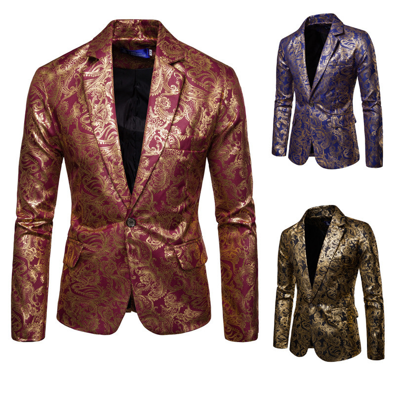 Men's suit glossy bronzing printed suit groomsman dress costume