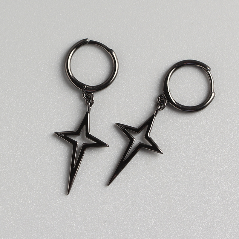 1 Pair Simple Style Star Plating Hollow Out Sterling Silver Drop Earrings display picture 5