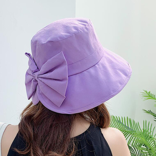 Korean hat women's new style bow solid color fisherman hat net celebrity basin hat summer outdoor sun hat one piece drop shipping