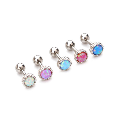 New opal earrings, stainless steel threaded ear bone nails, cartilage nails that don’t need to be removed when sleeping, ear piercing wholesale
