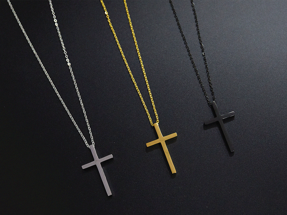 13g Weight PVD Coated Gold Plating Process Punk Cross 304 Stainless Steel Plating 18K Gold Plated PVD Coated Unisex Pendant Necklace Men Pendant Necklaces