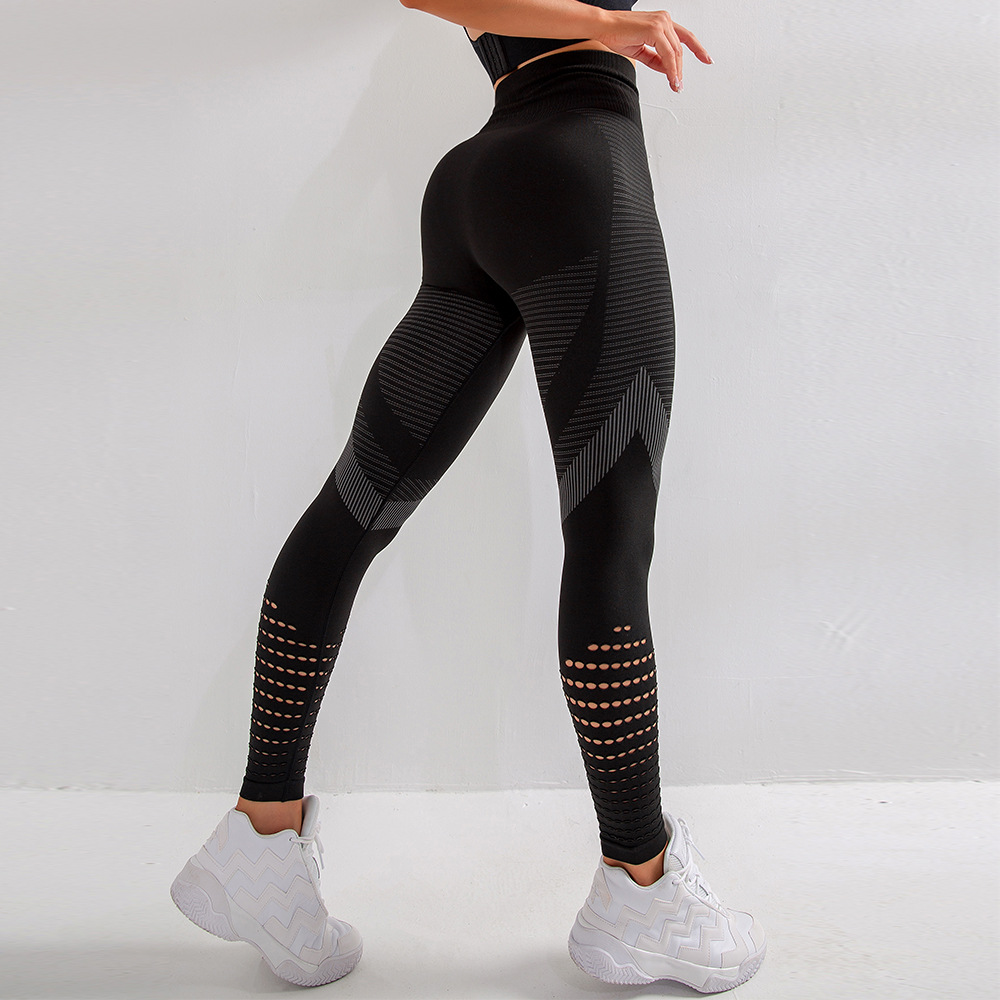 Pantalones de yoga de color sólido ajustados de cintura alta con huecos de alta elasticidad para levantamiento de cadera NSYWH127910