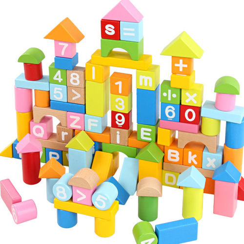 Ohye Baby 100 Pieces Beech Wood Bucket Digital Letter Blocks Children's Educational Toy Wholesale